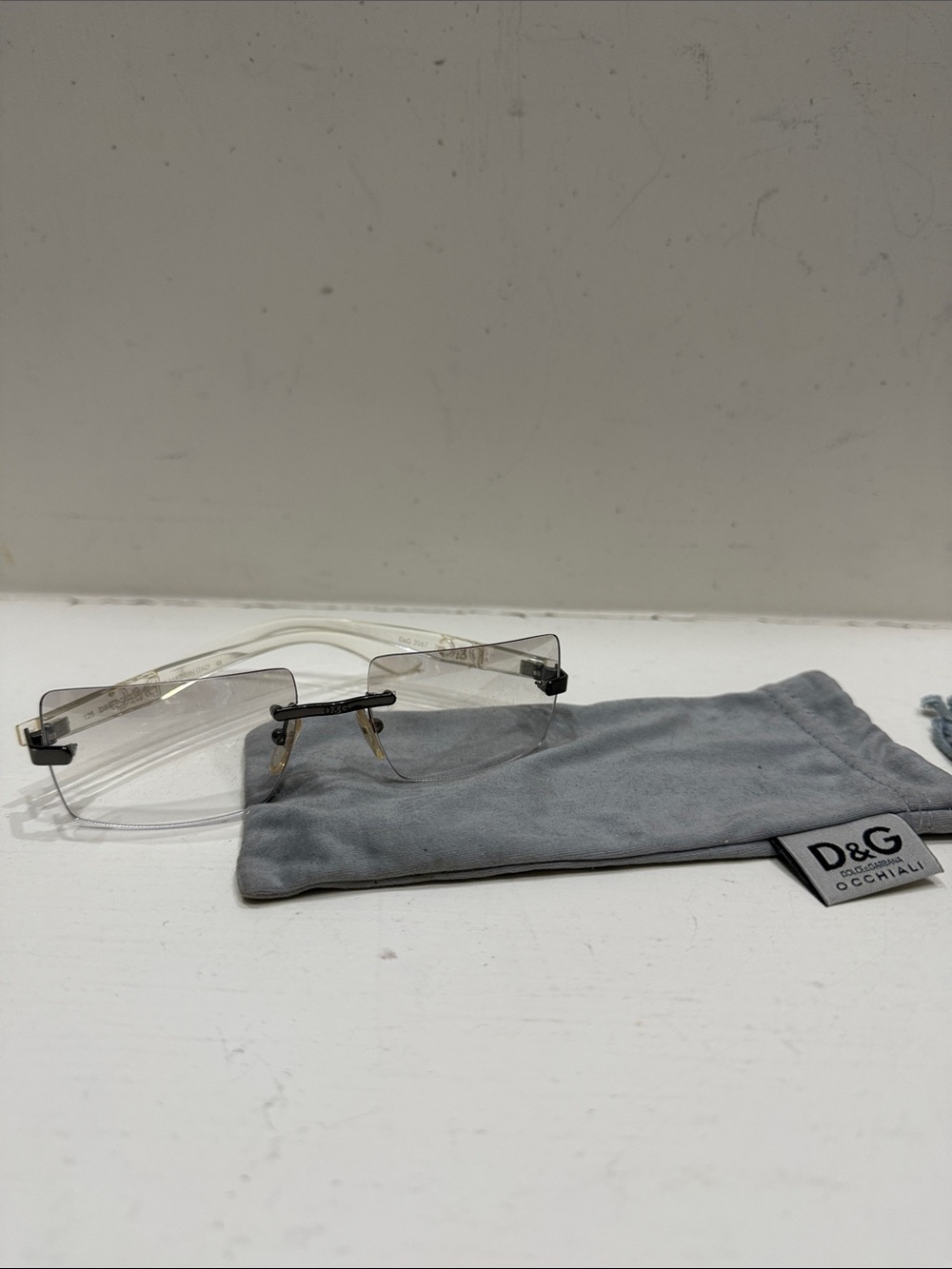 Authentic D&G Clear Rimless Sunglasses with Gray Pouch